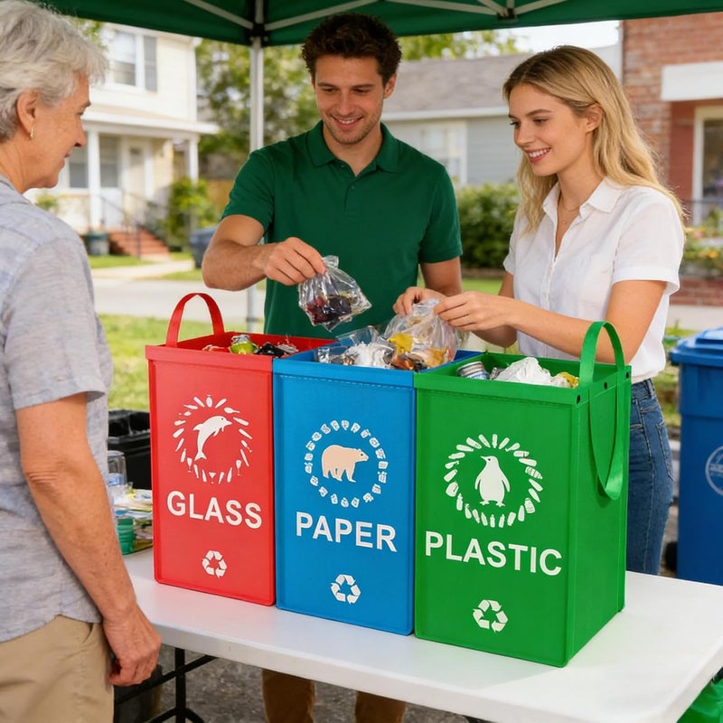 أكياس إعادة التدوير الثقيلة المقاومة للماء والقابلة لإعادة الاستخدام، 3 قطع بمقابض للعلب والمطبخ والمنزل - Image 4